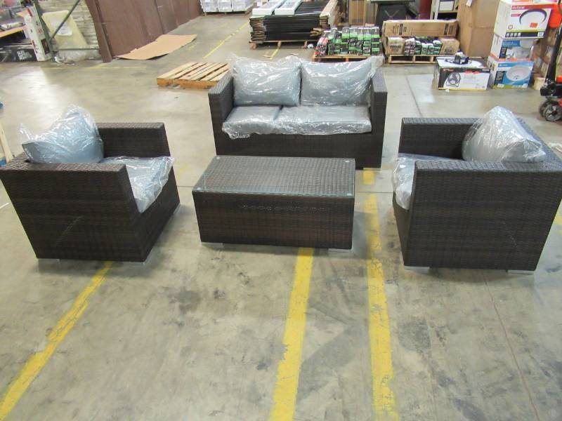lot 67 image: LAGO COLLECTION ISLES 4-PIECE OUTDOOR PATIO SEATING SET.