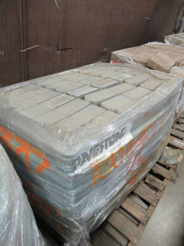 lot 39 image: SplitRock Small 3.5 in. x 3.5 in. x 7 in. CharcoalTan Concrete Garden Wall Block Approximately (288 Pcs.  24.5 Face ft.  Pallet)