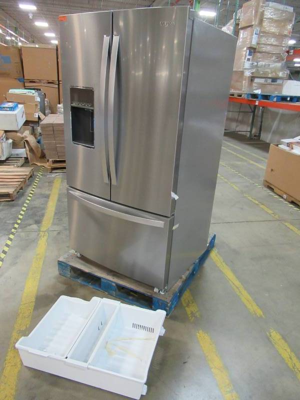 lot 30 image: Damaged - Whirlpool 26.8-cu ft French Door Refrigerator with Dual Ice Maker (Fingerprint Resistant Stainless Steel) ENERGY STAR Model WRF767SDHZ