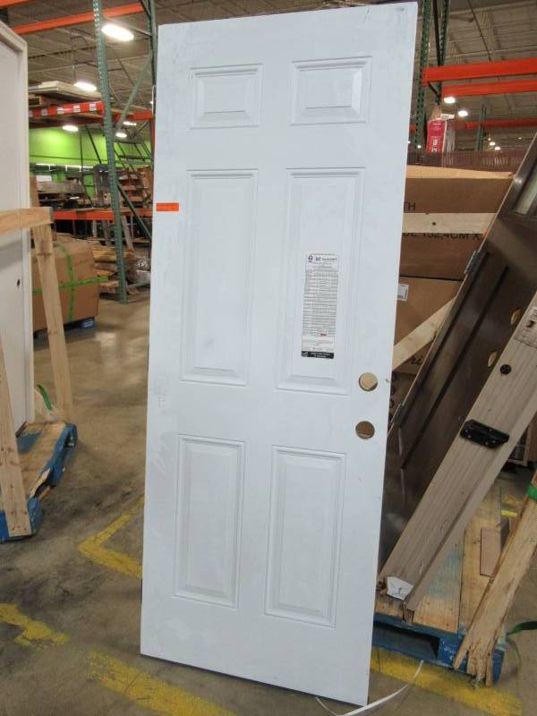 lot 65 image: Masonite 30 in. x 80 in. Premium 6-Panel Left Hand Inswing Primed Steel Prehung Front Door with Brickmold
