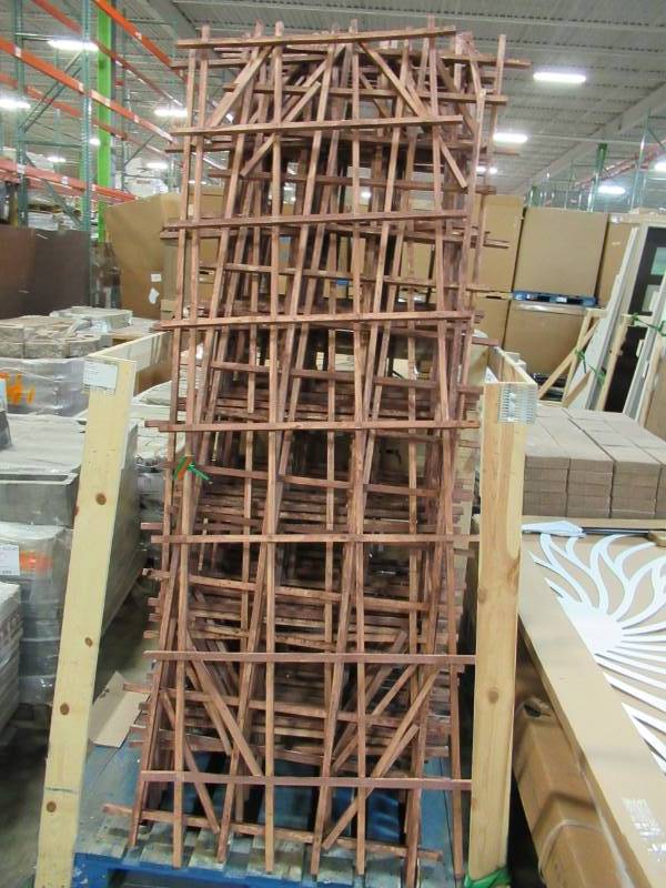 lot 71 image: Twenty 95 in. x 35 in. Checkerboard Pattern Western Red Cedar Framed Lattice Fence Panel