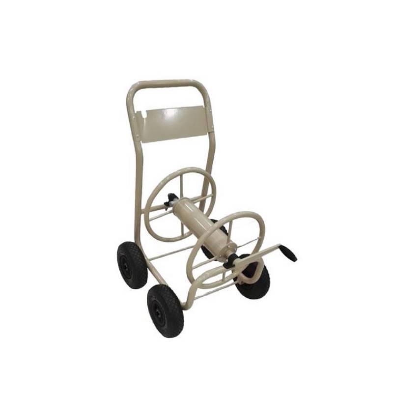 lot 134 image: Hampton Bay 4-Wheel Hose Reel Cart, Model MRH250HB and 50 Hose.
