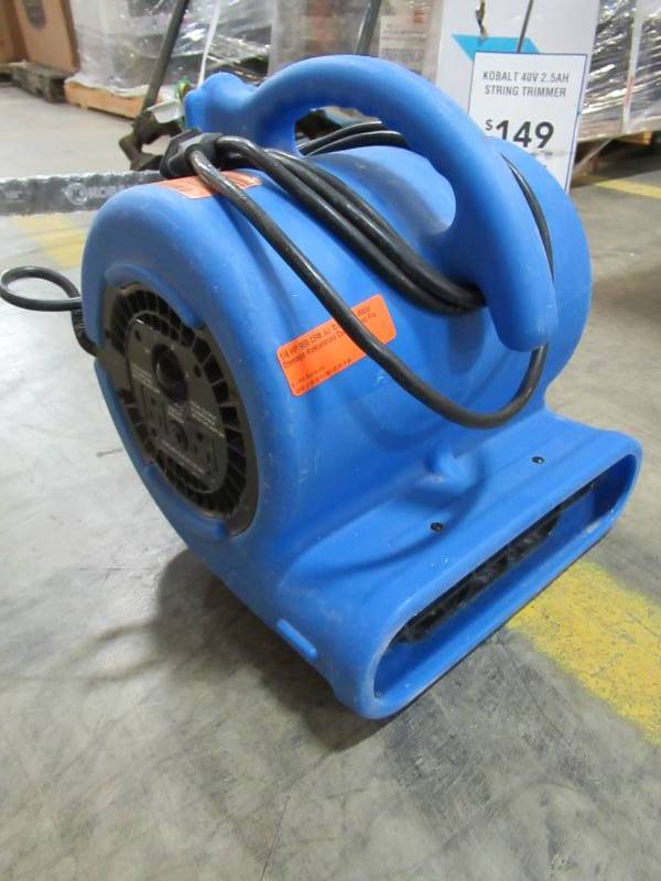 lot 159 image: USED - B-Air 14 HP 900 CFM Air Mover for Water Damage Restoration Carpet Dryer Floor Blower Fan Home and Plumbing Use, Blue
