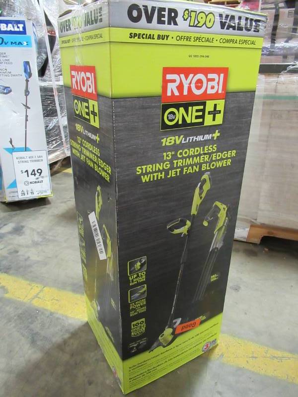 lot 162 image: Ryobi 18-Volt Lithium-Ion Cordless String TrimmerEdger and Jet Fan Blower Combo Kit - 4.0 Ah Battery and Charger Included