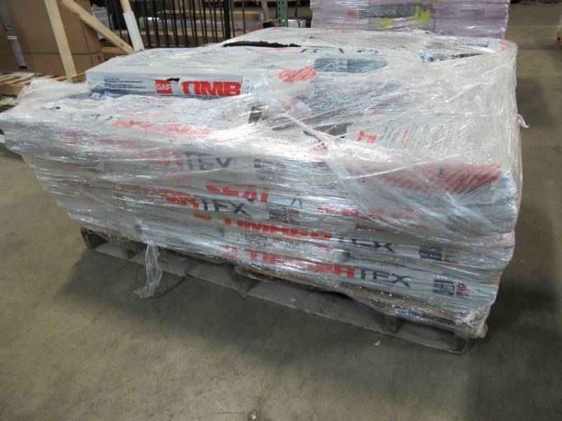 lot 172 image: Pallet of 30 Cases of GAF Timbertex 20-lin ft Charcoal Laminated Hip and Ridge Roof Shingles.