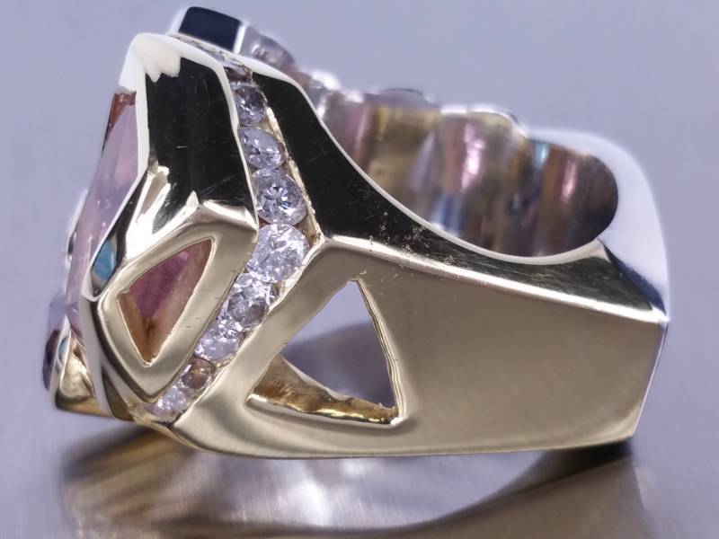 lot 1 image: Stunning Massive Mens Custom Designed Diamond, Tourmaline, Platinum 18k Gold Ring VIDEO