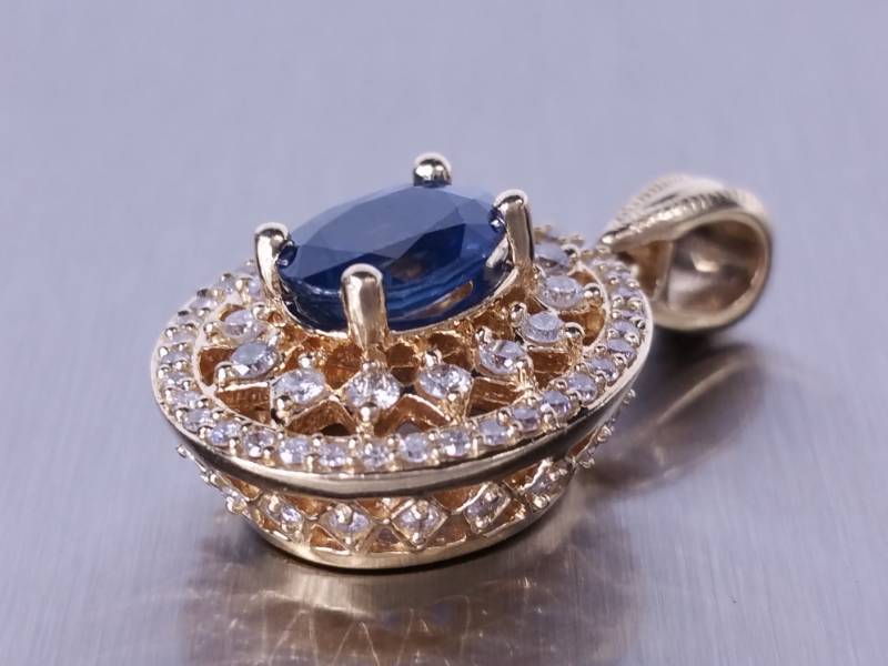 lot 3 image: Sapphire & Diamond Pendant in 14k Gold