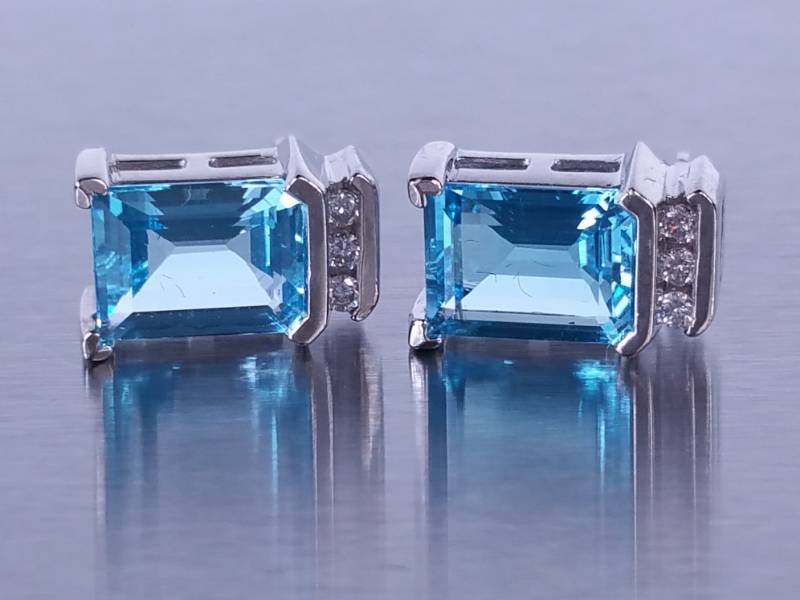 lot 25 image: Natural Blue Topaz & Diamond Earrings in 14k Gold