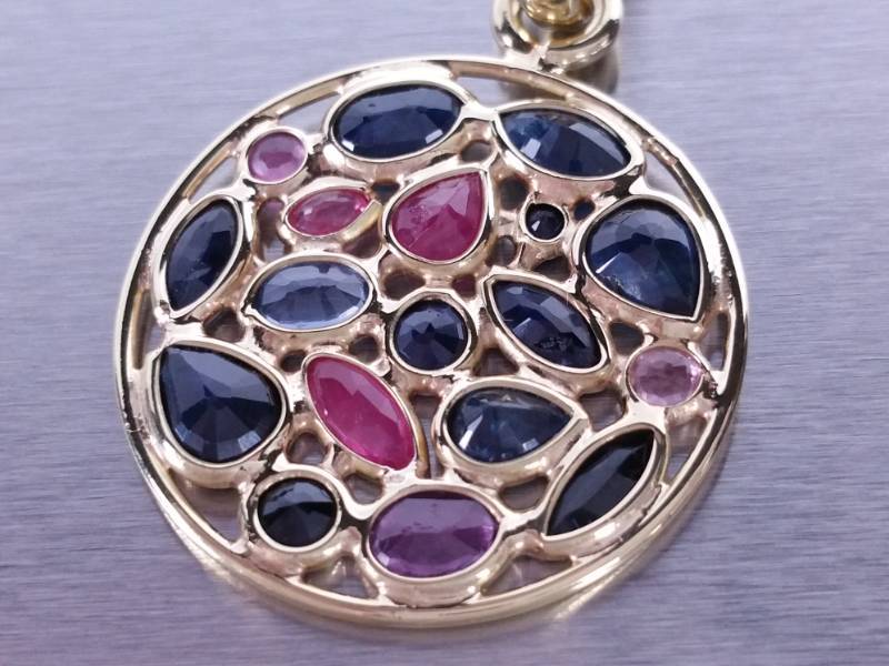 lot 30 image: Natural Ruby & Sapphire Pendant in 14k Gold