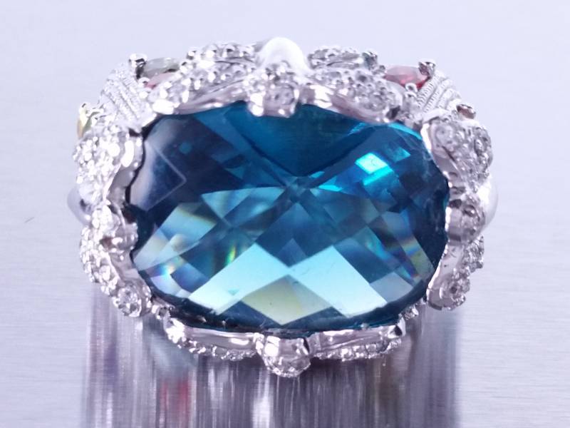 lot 67 image: Custom BlueGreen Tourmaline Estate Ring in Sterling Silver