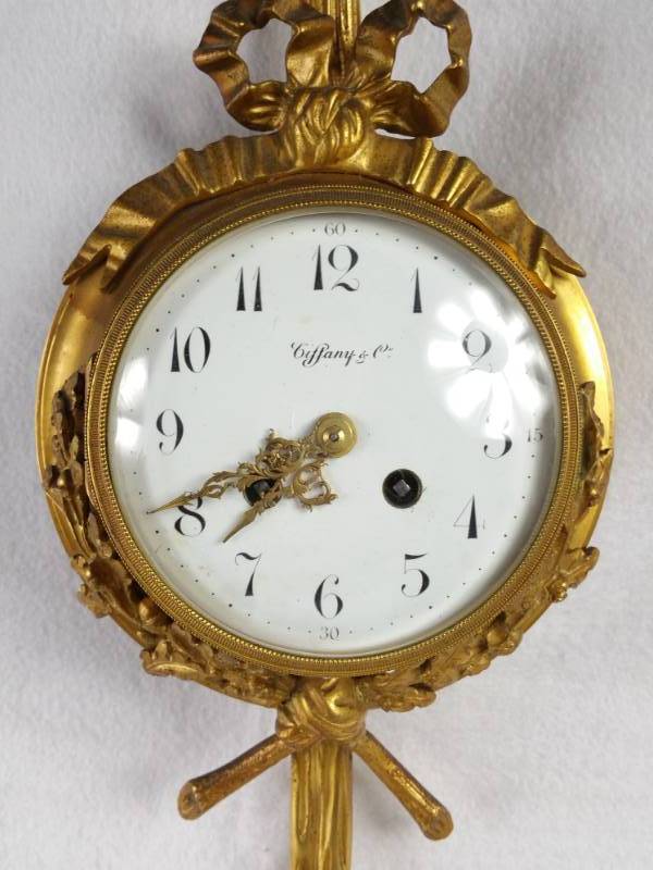 lot 5B image: Antique Tiffany & Co. French Gild Bronz Ribbon & Oak Swag Cartel Wall Clock