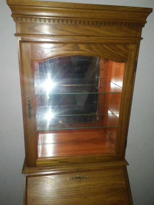lot 4 image: Oak Secretary with mirror and shelves - lighted. Stunning