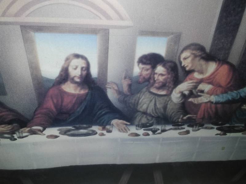 lot 77 image: The Last Supper painting, wood frame.