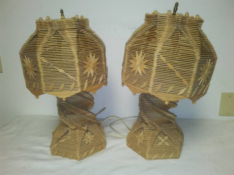 lot 85 image: 2 nightstand lamps Mid Century Modern Stick Arts, both work great