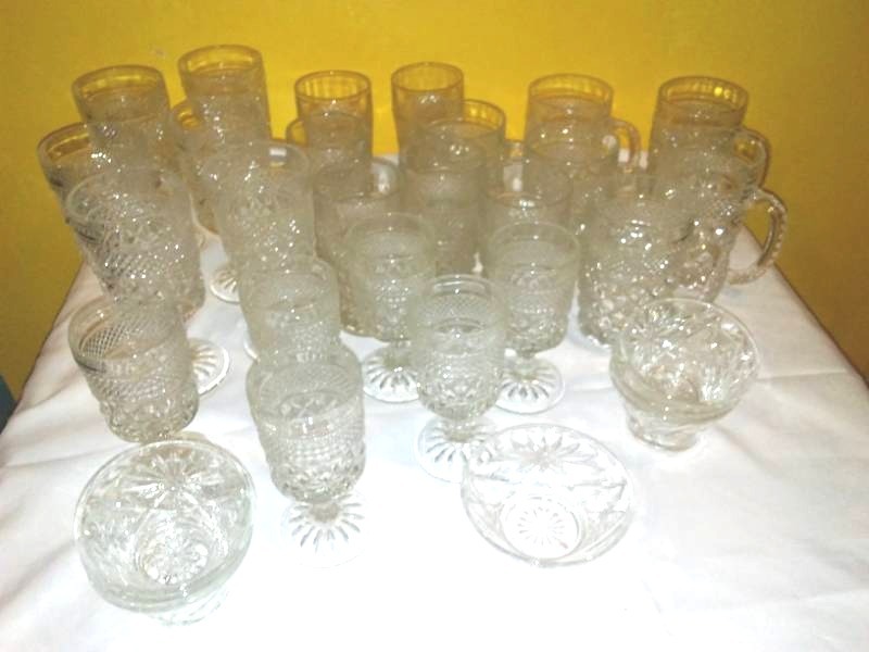lot 106 image: Cut glass beverage entertainment set 30 pieces in all.