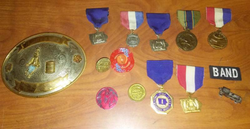 lot 127 image: 14 medal award ribbons and German Silver Buckle