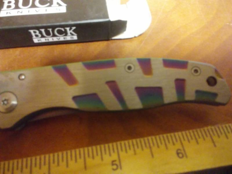 lot 146 image: Buck knife foldable pocket knife inlaid rare New Old Stock. 7 in