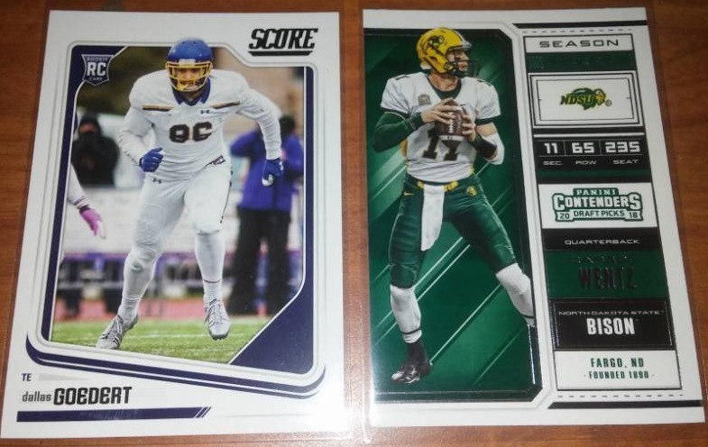 lot 215 image: Carson Wentz and Dallas Goedert rookie cards.