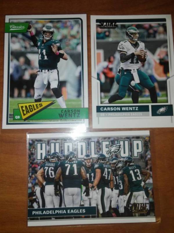 lot 216 image: 3 Carson Wentz rookie season cards.