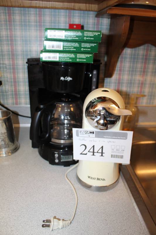 lot 244 image: Mr. Coffee 12-Cup Coffee Maker, West Bend Electric Can Opener