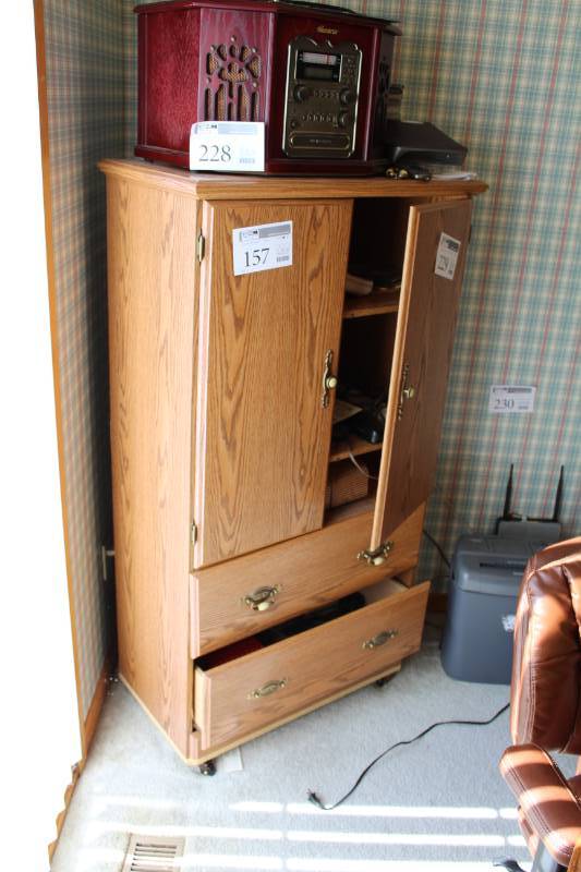 lot 157 image: Wood Entertainment Stand w 2-Doors, 2-Drawers, 3-Shelves