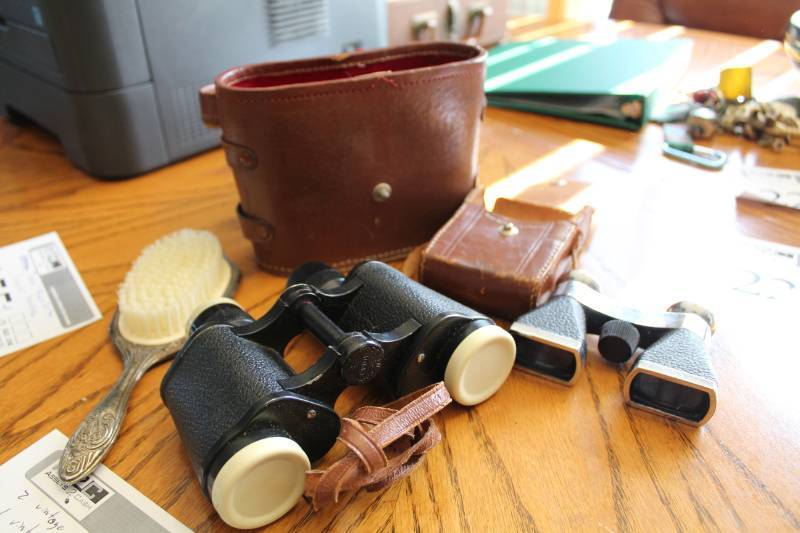 lot 233 image: Lot of (3) Vintage Binoculars, Binocular Case, Brush