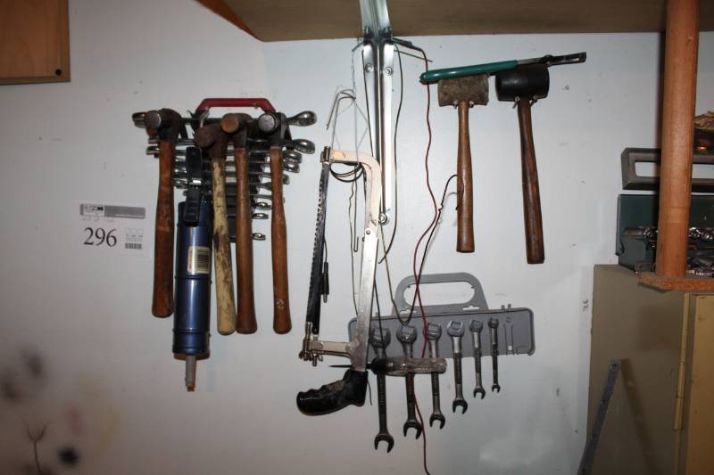 lot 296 image: Hammers, Mallets, Combination Wrench Sets, Hack Saw, And More