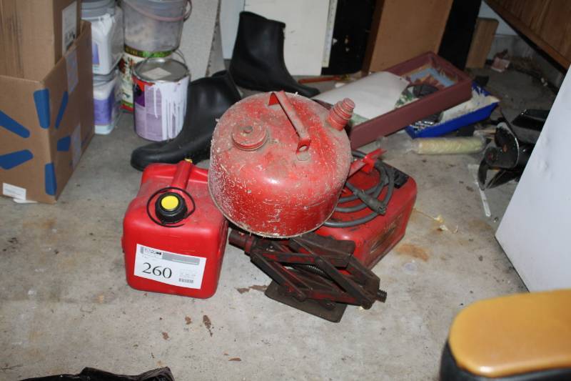 lot 260 image: Lot of (3) Gasoline Cans - Marine, Metal, Plastic