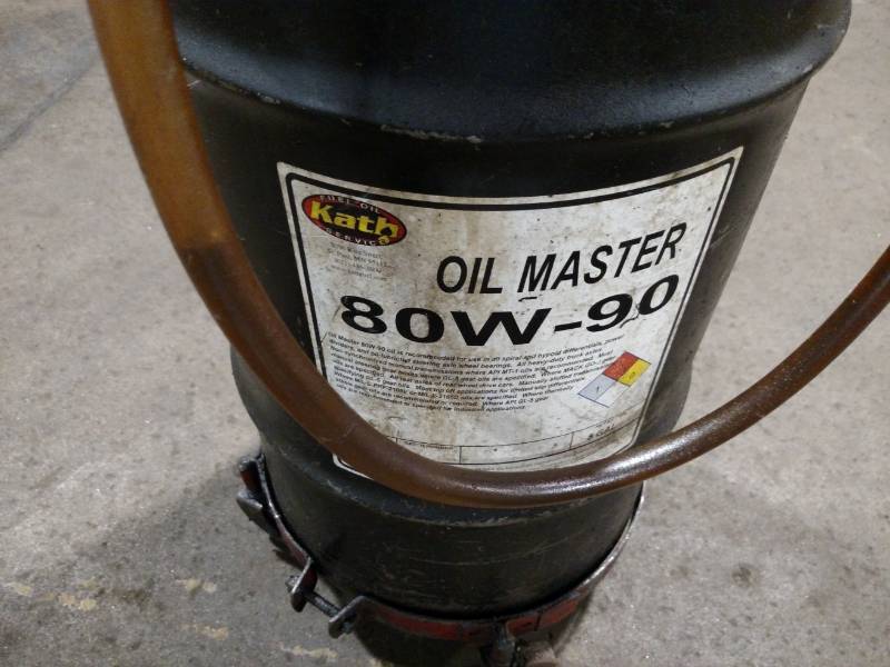 lot 12 image: 80w-90 Oil with Cart & Pump, Almost...