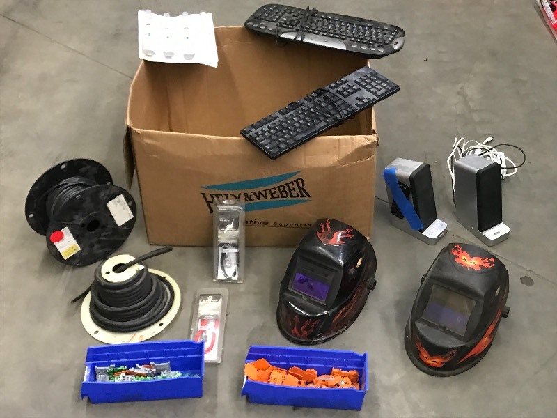 lot 17 image: Welding Helmets, Battery Cables, Electronics, Etc