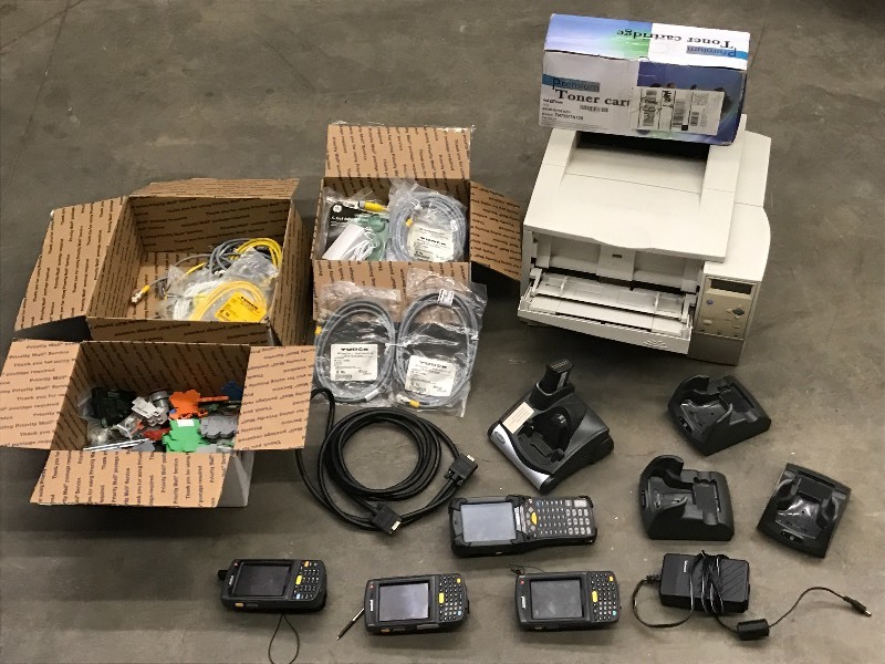 lot 42 image: HP Printer, Symbol Barcode Scanner System, Misc Wire, Etc