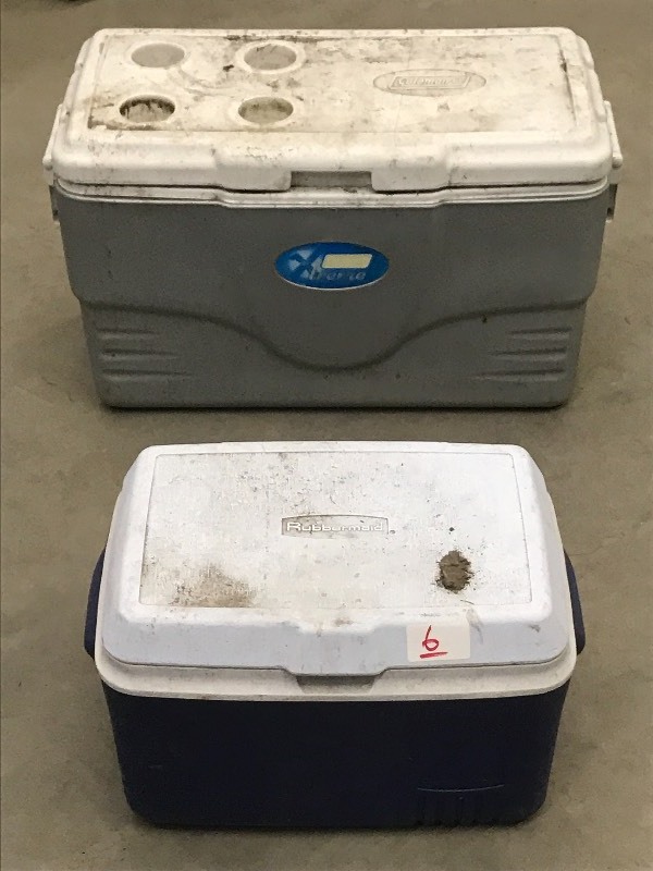 lot 6 image: Lot Of (2) Camp Coolers---Need Clea...