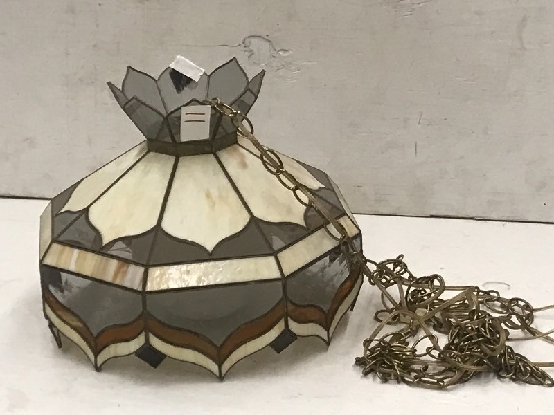 lot 11 image: 115Volt Chain-Hung Leaded Glass Cei...