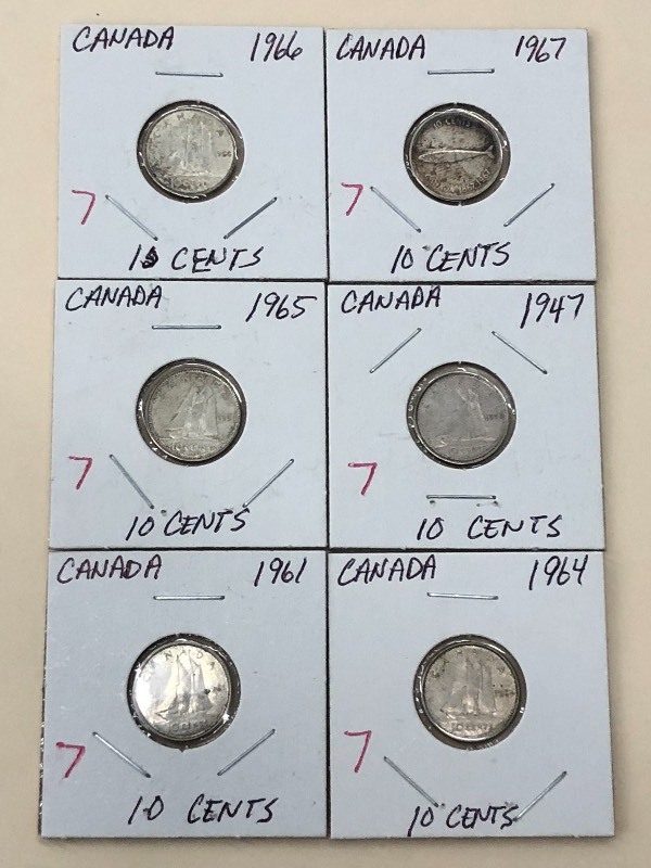 Canadian silver dimes 1947, 1961, ...