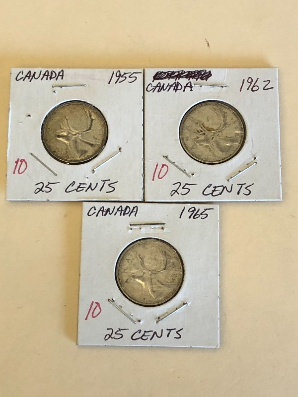 Canadian silver quarters 1955, 196...