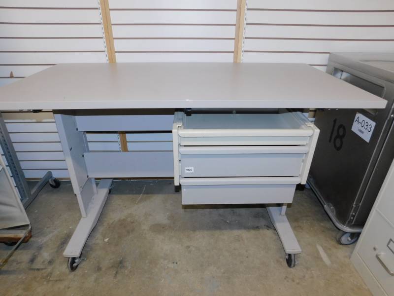 Light Grey Formica Desk On Locking Wheels