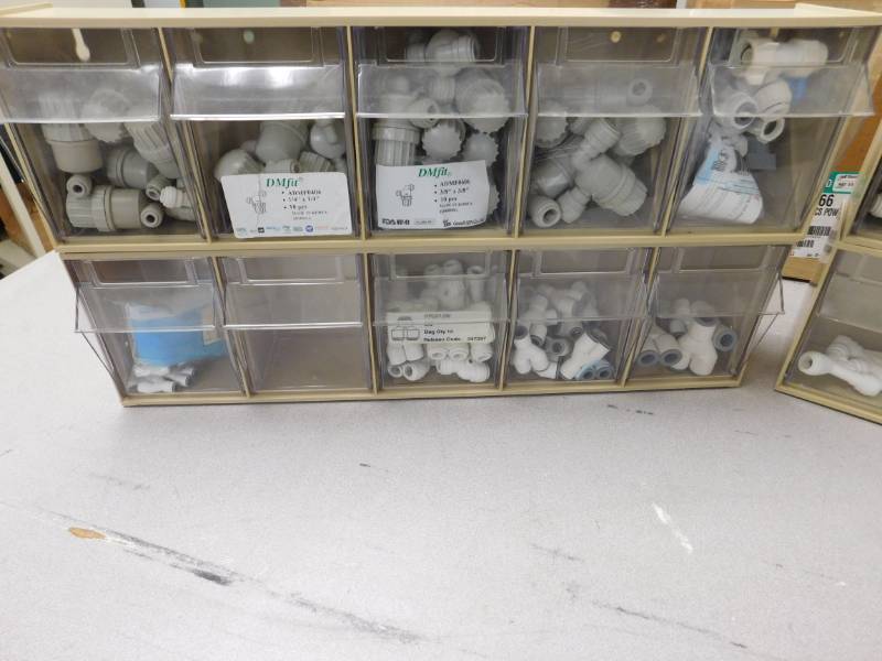 lot 44 image: Plastic Part Bins w Misc. John Guest Connectors #6