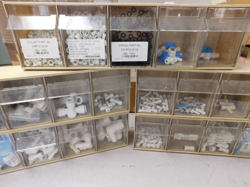 lot 45 image: Plastic Part Bins w Misc. John Guest Connectors #7