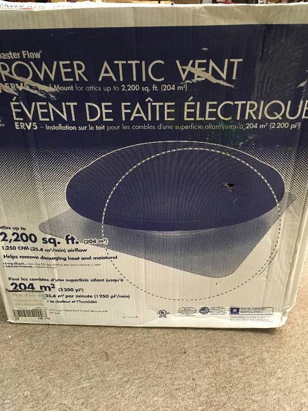 lot 2 image: Master Flow Erv5bl Power Roof Mount Attic Fan Ventilators, 1250 Cfm, Black in good condition