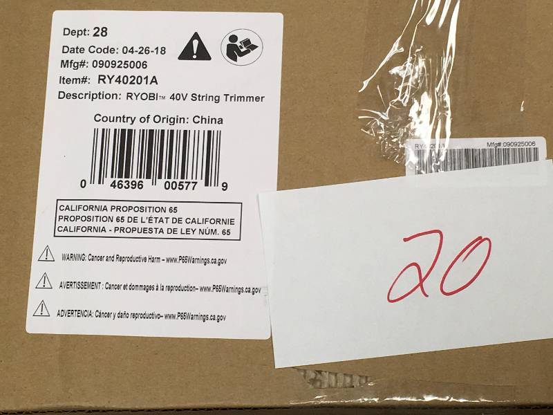 lot 20 image: Ryobi RY40201A 40-Volt Lithium-ion Cordless Shaft String TrimmerEdger - Battery and Charger Not Included in good condition
