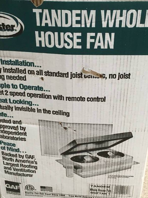 lot 38 image: MasterFlow 1600 CFM Tandem Whole House Fan WHFTAN1 in good conditions