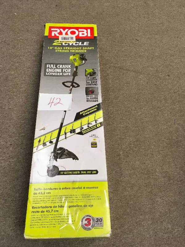 lot 42 image: Ryobi Lawn Equipment 25.4 cc 2-Cycle Full Crank Straight Shaft Gas String Trimme in working conditions