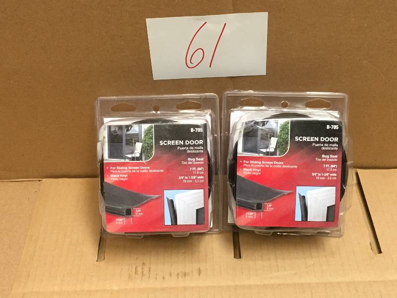 lot 61 image: 34 in. to 1-38 in. W, 7 ft. Black Vinyl Bug Seal Weatherstrip  LOT OF TWO not used