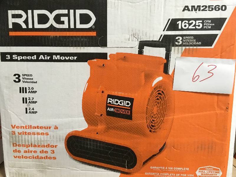 lot 63 image: Ridgid 1625 CFM Air Mover in good conditions
