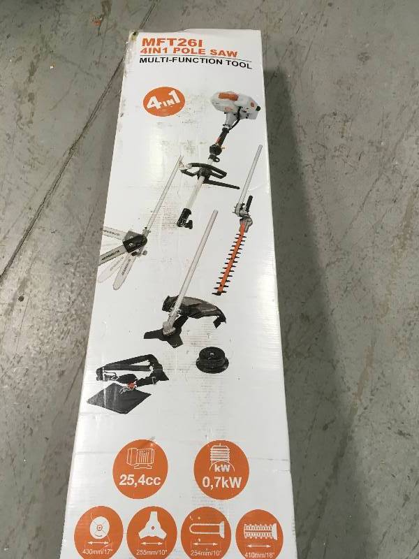 lot 68 image: 2-Cycle 26 cc Gas Full Crank Shaft 4 in 1 Multi Function String Trimmer with Pole Saw Attachment in working conditions