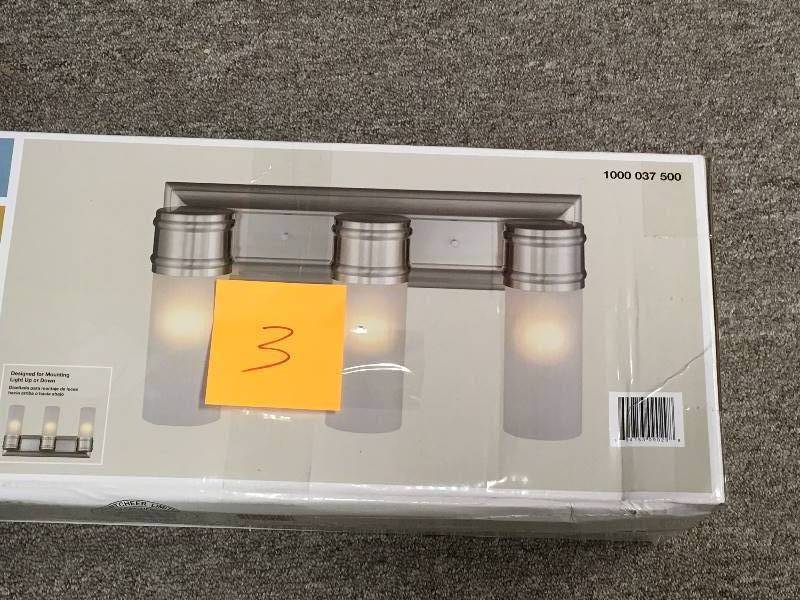 lot 3 image: HAMPTON BAY CHARENTON 3-LIGHT VANITY FIXTURE BRUSHED NICKEL new