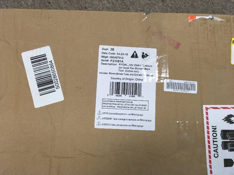 lot 8 image: Ryobi ONE 100 MPH 280 CFM 18-Volt Lithium-Ion Cordless Jet Fan Leaf Blower Battery and Charger Not Included not used in good condition