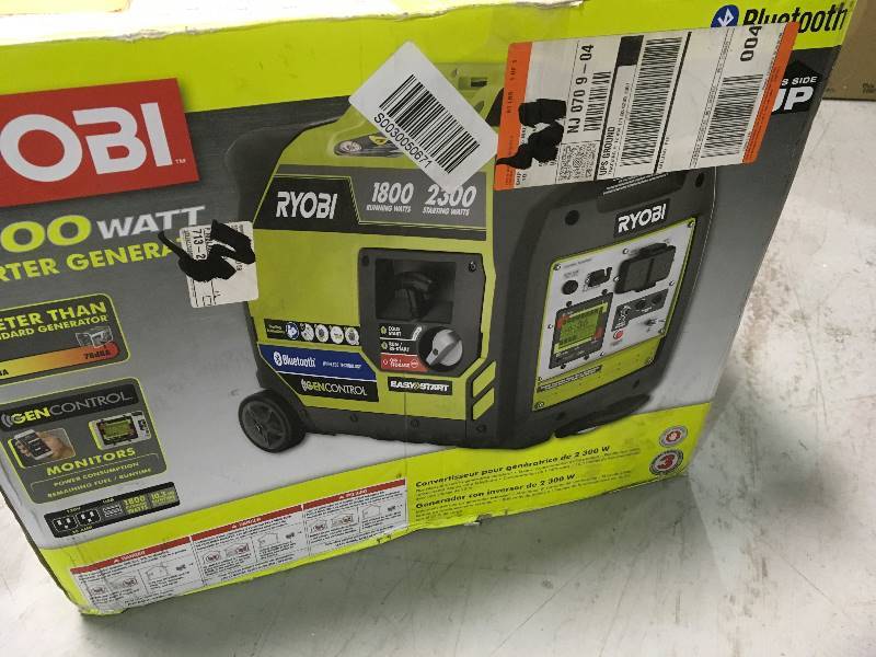 lot 40 image: Ryobi Bluetooth 2,300-Watt Super Quiet Gasoline Powered Digital Inverter Generator not used in good condition