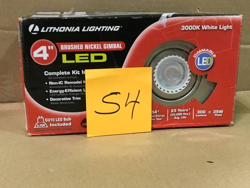 lot 54 image: Lithonia Lighting 4 in. Brushed Nickel Integrated LED Recessed Kit Gimbal Lamped not used in good condition