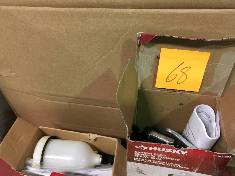 lot 68 image: LOT OF 2 USED TOOLS MISC Husky Gravity Feed Composite HVLP Spray Gun & Husky Siphon Feed General Purpose Spray Gun Paint Sprayer good condition